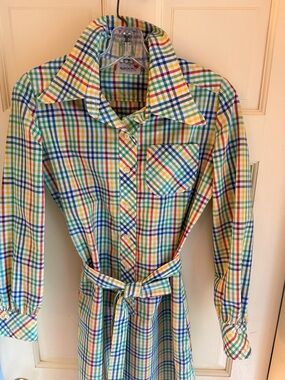 Colorful Multi-Check Button-Down Shirt Dress